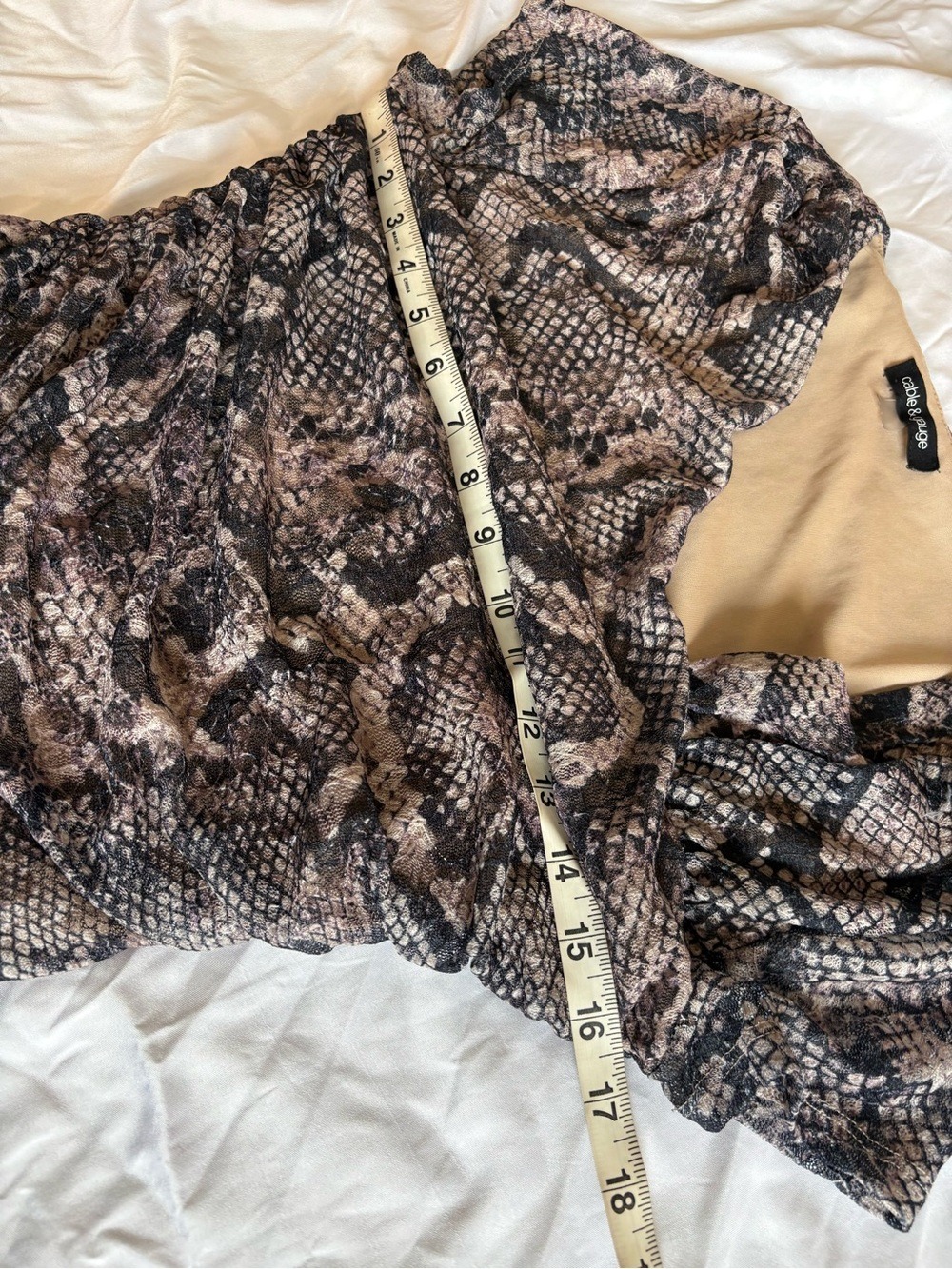 Snakeskin Print Ruched Mesh Top Bodycon Y2K Mob Wife Taupe Brown Est M - Picture 8 of 10